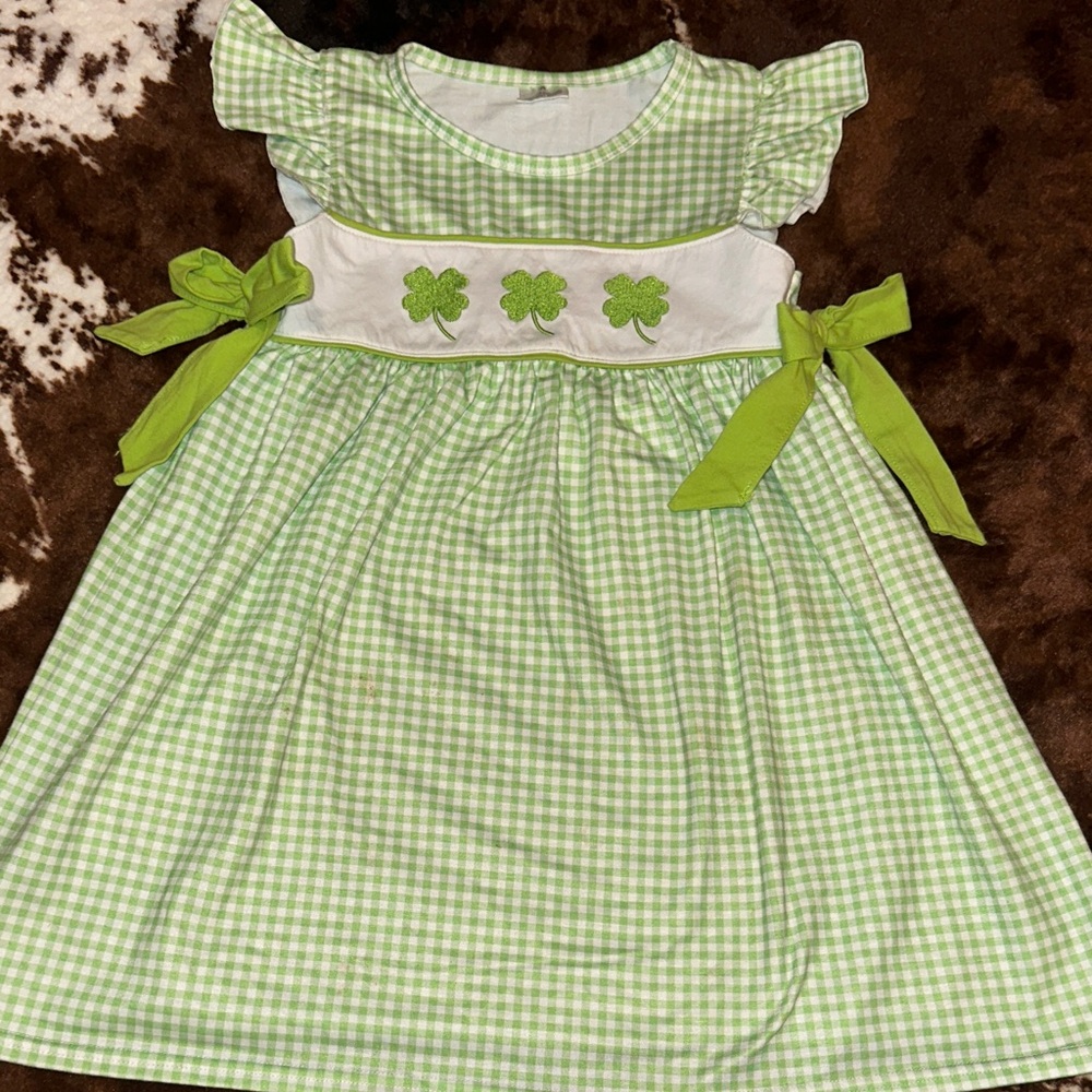 Green Gingham Dress with Shamrock Accents